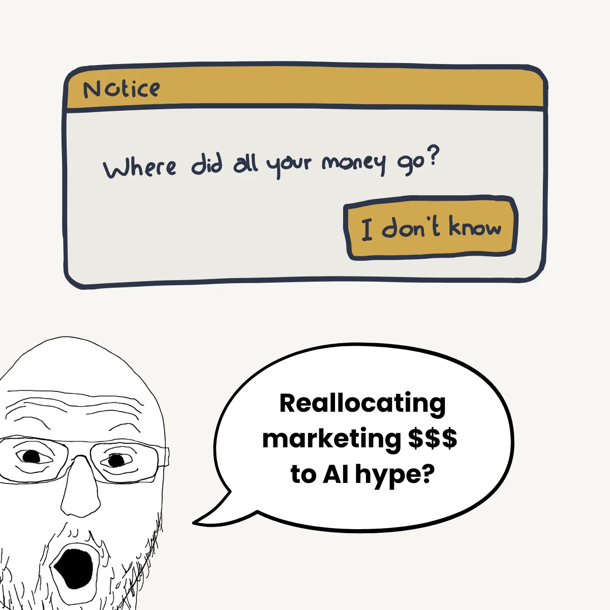 Meme on reallocating marketing budgets to AI investments